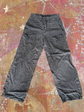 American Eagle Grey Cargo Pants High Rise Wide Leg Utility Pants Size 000 Short